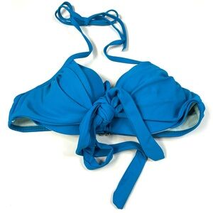 Y2K Victorias Secret 34B Wrap Halter Bikini Top Lined Solid Blue R16 #3610